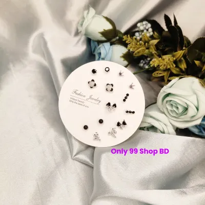 7 pairs Black Love Bow Stud Earring Set (1 Pata)